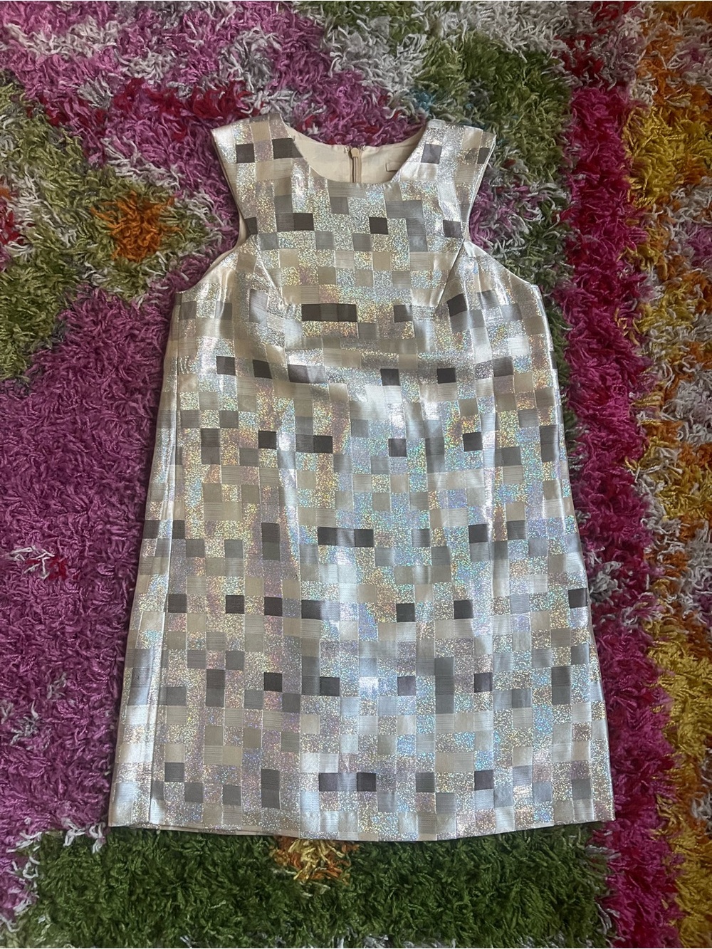 H&M Silver Metallic Checkered Mini Dress